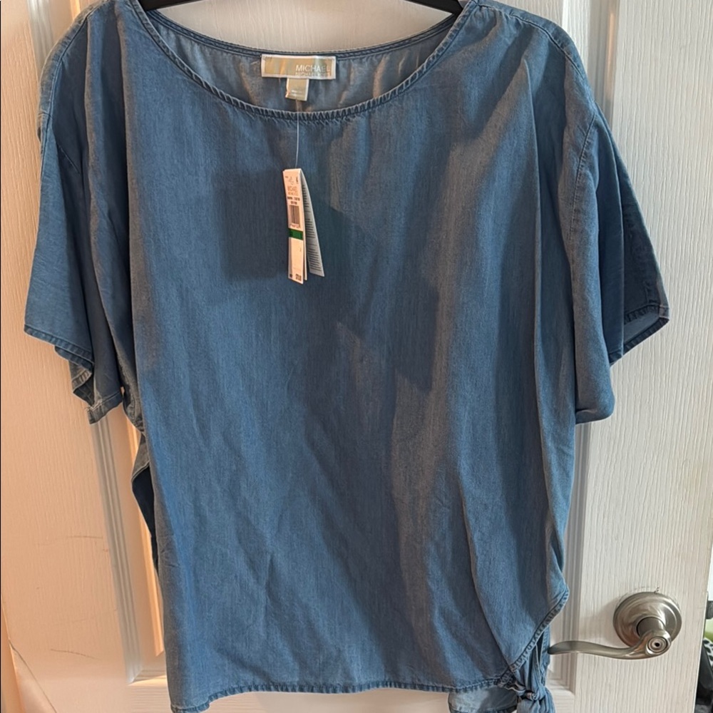 MICHAEL Michael Kors Blue Flutter Sleeve Blouse with Tie Front